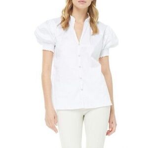 Robert Graham White Blouse with Blue Trim Size L